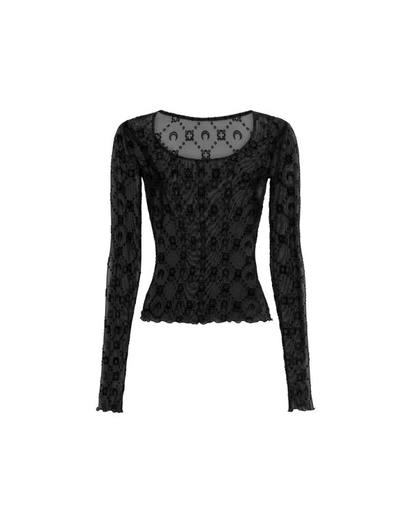 HAUT MANCHES LONGUES COL ROND MAILLE FLOCKÉE MOONOGRAM NOIR
