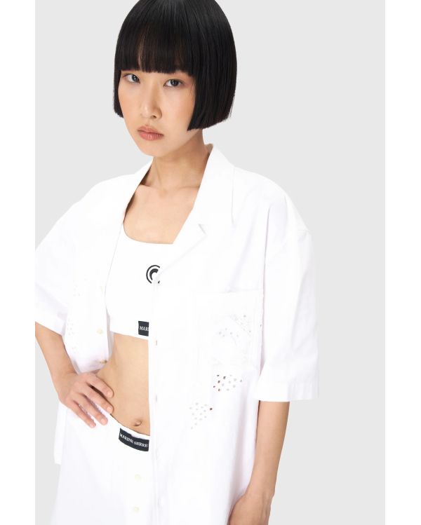 UPCYCLED HOUSEHOLD LINEN BOWLING SHIRT WHITE