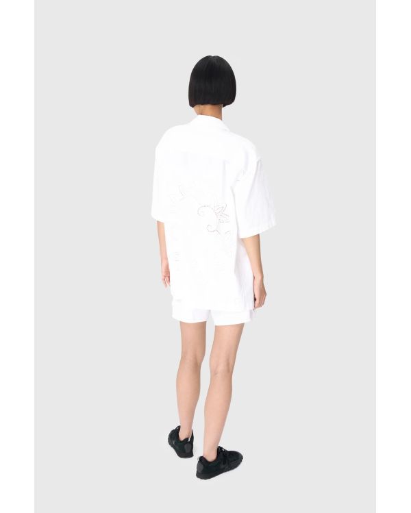 UPCYCLED HOUSEHOLD LINEN BOWLING SHIRT WHITE