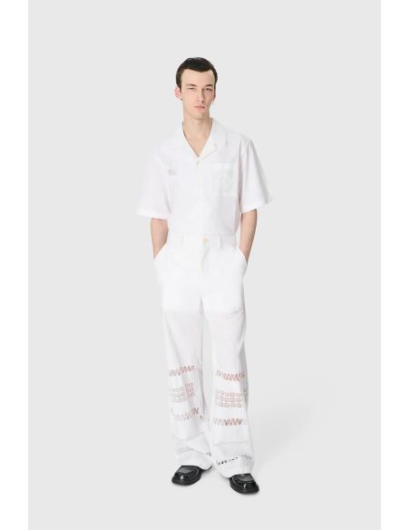 UPCYCLED HOUSEHOLD LINEN BOWLING SHIRT WHITE