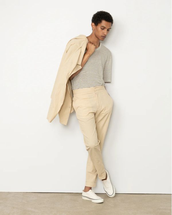 PANTALON JOSEPH SEERSUCKER COTON CRÈME