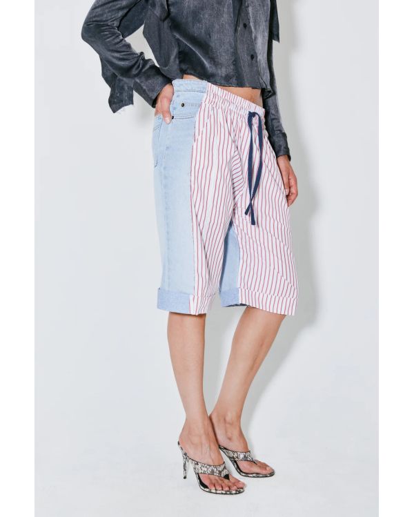 POL SHORTS BERMUDA RED STRIPES FRONT LIGHT BLUE DENIM BACK 2