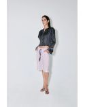 POL SHORTS BERMUDA RED STRIPES FRONT LIGHT BLUE DENIM BACK