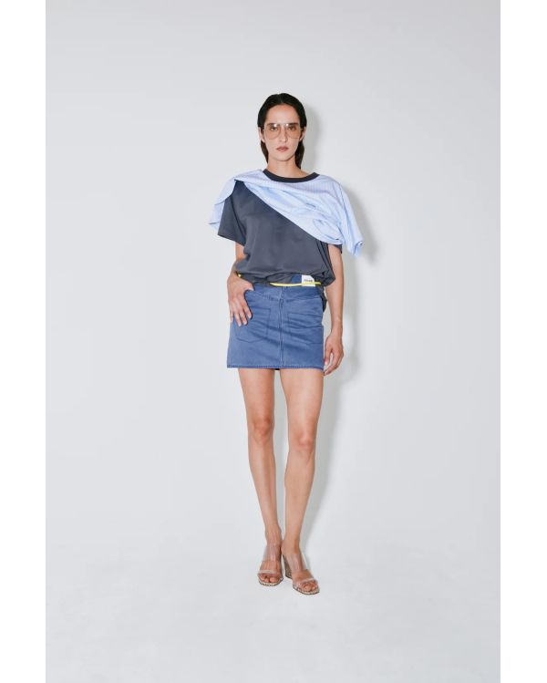 TSHIRT DOUBLE MIROIR THOAI GRIS / RAYURES BLEUES