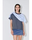 THOAI MIRROR DOUBLE TSHIRT GREY / BLUE STRIPES