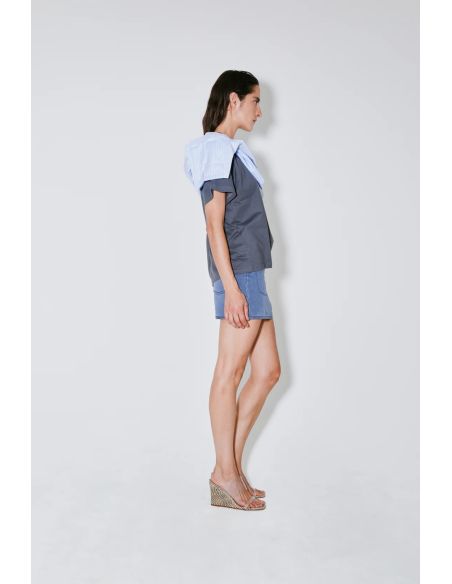 TSHIRT DOUBLE MIROIR THOAI GRIS / RAYURES BLEUES
