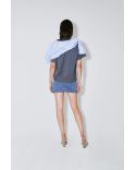 TSHIRT DOUBLE MIROIR THOAI GRIS / RAYURES BLEUES