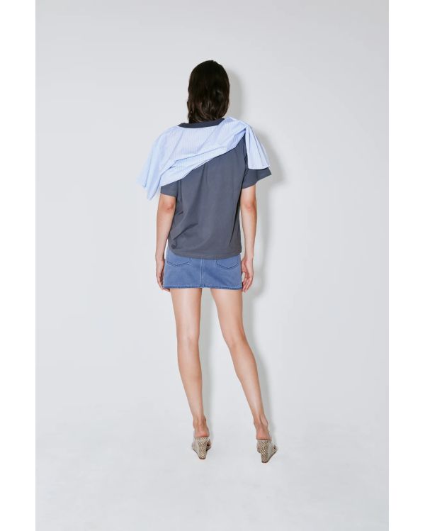 TSHIRT DOUBLE MIROIR THOAI GRIS / RAYURES BLEUES