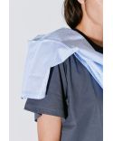 TSHIRT DOUBLE MIROIR THOAI GRIS / RAYURES BLEUES