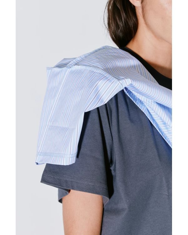 TSHIRT DOUBLE MIROIR THOAI GRIS / RAYURES BLEUES