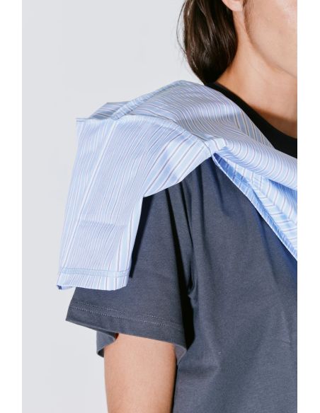 TSHIRT DOUBLE MIROIR THOAI GRIS / RAYURES BLEUES