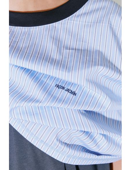 TSHIRT DOUBLE MIROIR THOAI GRIS / RAYURES BLEUES