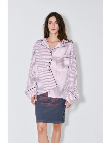 CHEMISE PYJAMA CHRISTINA À RAYURES ROUGES / BLANCHES
