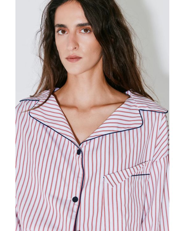 CHEMISE PYJAMA CHRISTINA À RAYURES ROUGES / BLANCHES