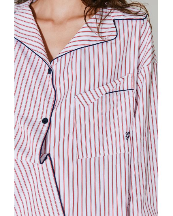 CHRISTINA PYJAMA SHIRT RED WHITE STRIPES