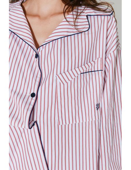CHRISTINA PYJAMA SHIRT RED WHITE STRIPES