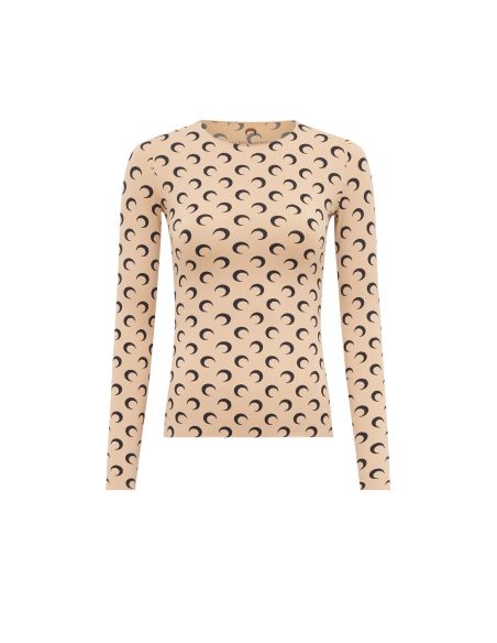 HAUT MANCHES LONGUES COL ROND SECONDE PEAU LUNE RECYCLÉ BEIGE