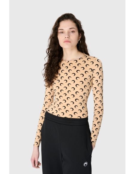 HAUT MANCHES LONGUES COL ROND SECONDE PEAU LUNE RECYCLÉ BEIGE