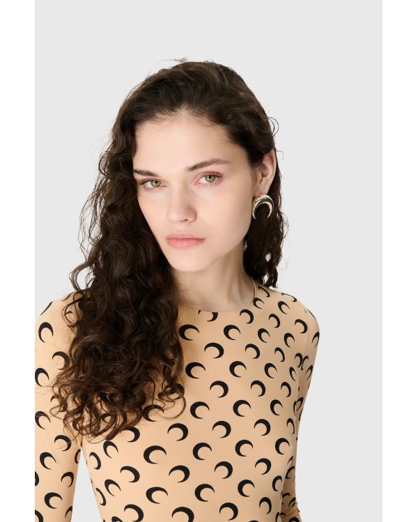RECYCLED MOON JERSEY SECOND SKIN CREWNECK TOP BEIGE