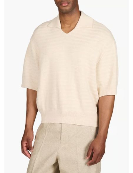 THE LIGHT BEIGE HERRINGBONE KNIT POLO SHIRT