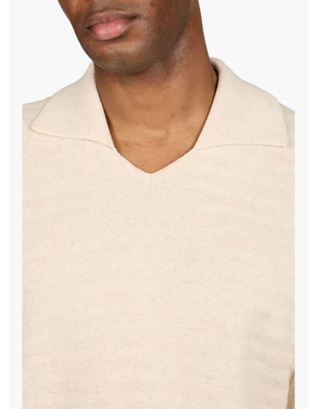 THE LIGHT BEIGE HERRINGBONE KNIT POLO SHIRT
