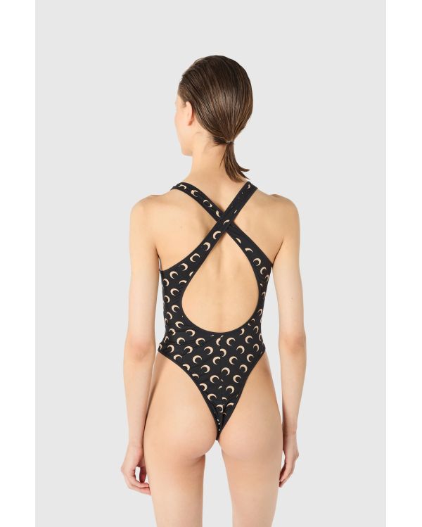 MOON PRINTED JERSEY SWIMWEAR ONE PIECE BLACK