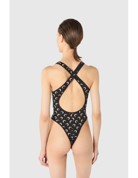 MOON PRINTED JERSEY SWIMWEAR ONE PIECE BLACK