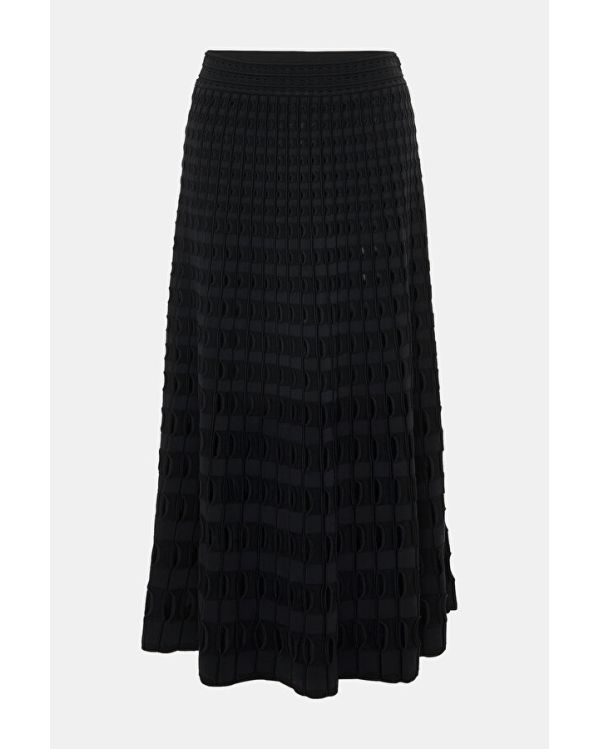 JUPE MIDI DRUE MAILLE OEILLETS NOIR