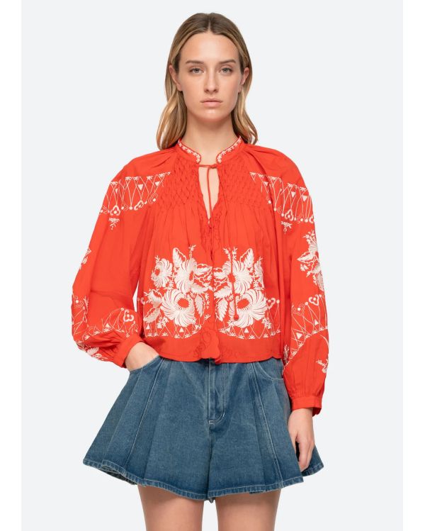 CHEMISIER MANCHES LONGUES SERAFINA BRODÉ ROUGE POPPY