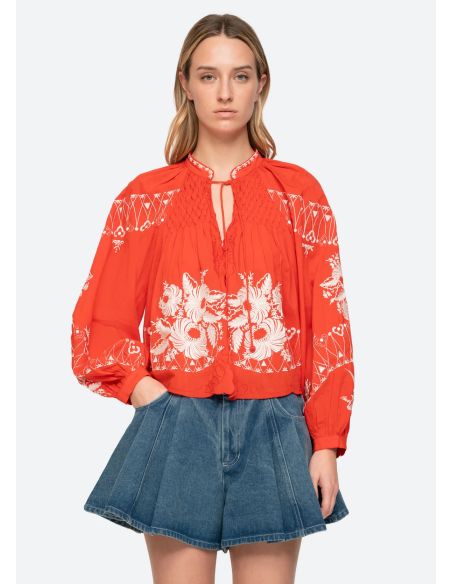 SERAFINA EMBROIDERY LONG SLEEVES BLOUSE POPPY RED
