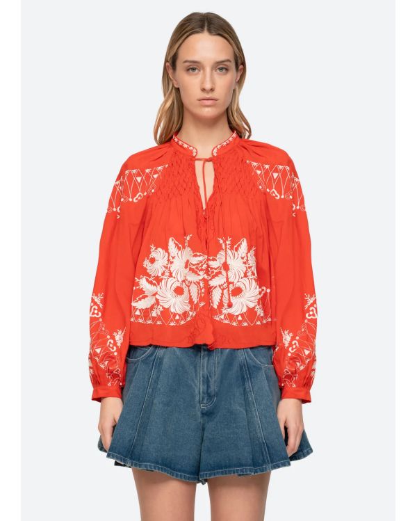 CHEMISIER MANCHES LONGUES SERAFINA BRODÉ ROUGE POPPY