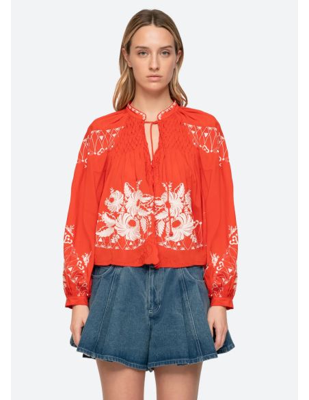 SERAFINA EMBROIDERY LONG SLEEVES BLOUSE POPPY RED