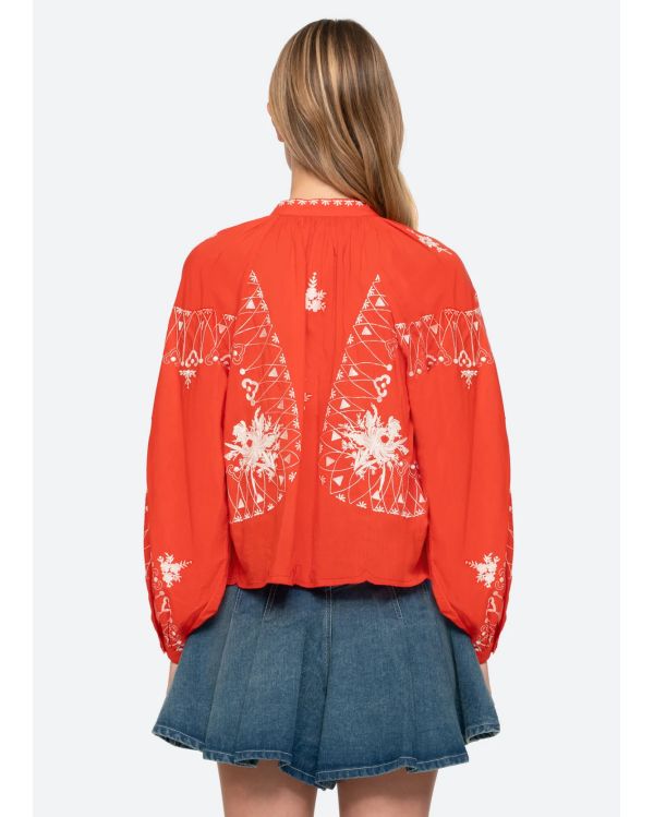 CHEMISIER MANCHES LONGUES SERAFINA BRODÉ ROUGE POPPY