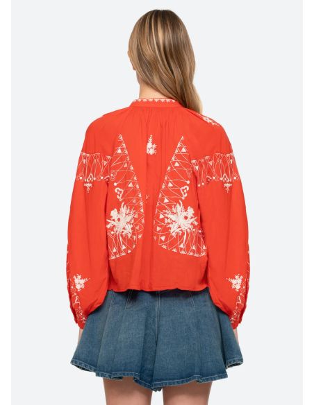 SERAFINA EMBROIDERY LONG SLEEVES BLOUSE POPPY RED