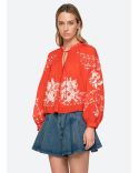 SERAFINA EMBROIDERY LONG SLEEVES BLOUSE POPPY RED