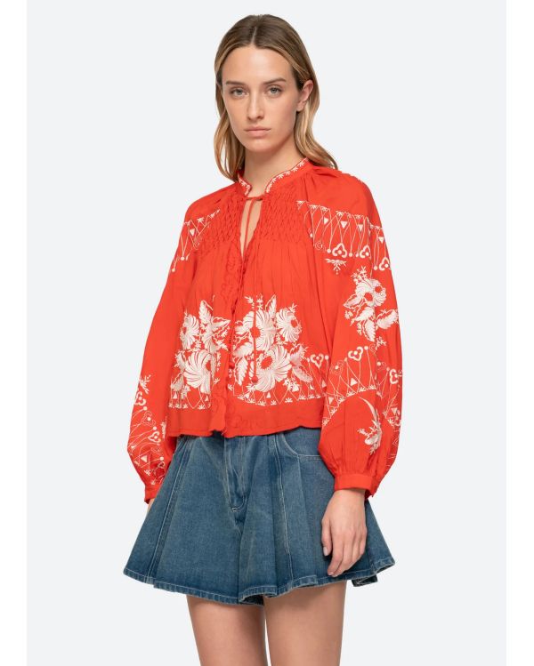SERAFINA EMBROIDERY LONG SLEEVES BLOUSE POPPY RED