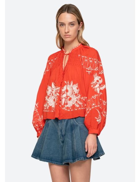 SERAFINA EMBROIDERY LONG SLEEVES BLOUSE POPPY RED