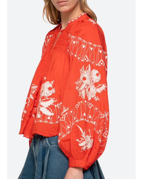CHEMISIER MANCHES LONGUES SERAFINA BRODÉ ROUGE POPPY