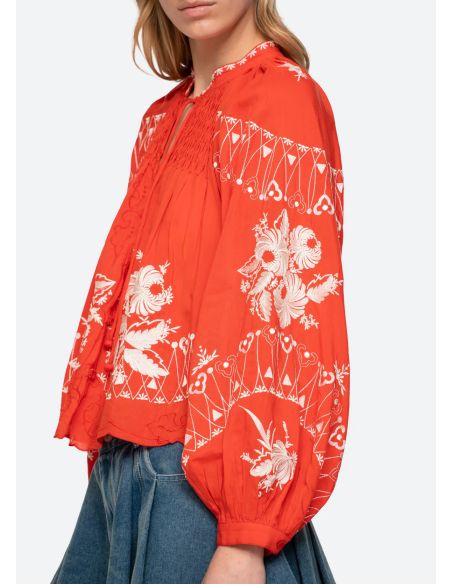 SERAFINA EMBROIDERY LONG SLEEVES BLOUSE POPPY RED