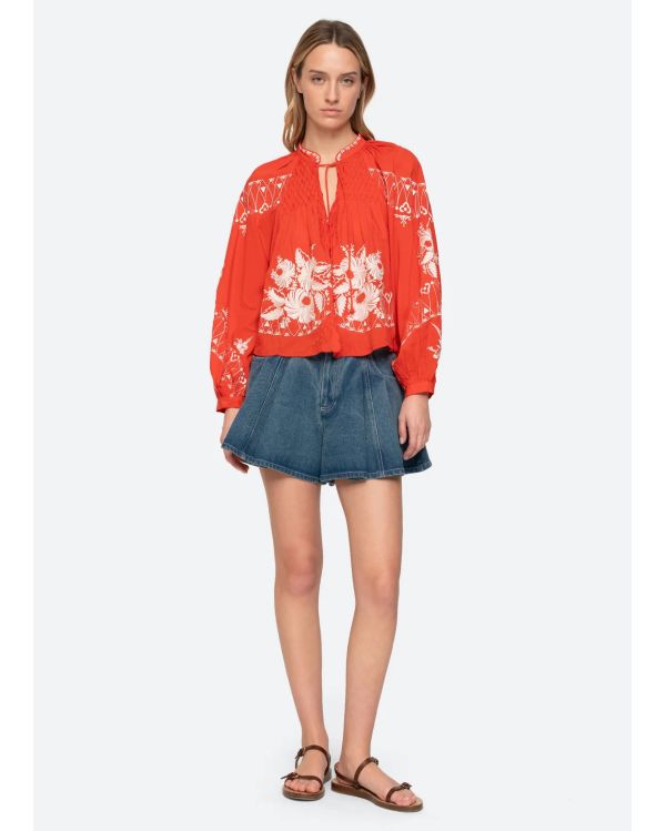 SERAFINA EMBROIDERY LONG SLEEVES BLOUSE POPPY RED