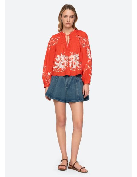 SERAFINA EMBROIDERY LONG SLEEVES BLOUSE POPPY RED