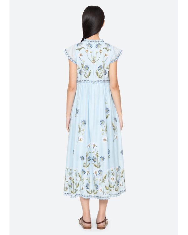 ROBE AUDRA BRODÉ MIDI BLEU