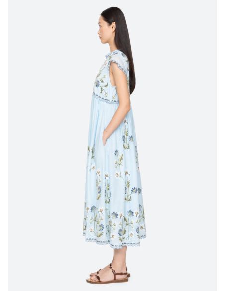 ROBE AUDRA BRODÉ MIDI BLEU