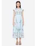 ROBE AUDRA BRODÉ MIDI BLEU