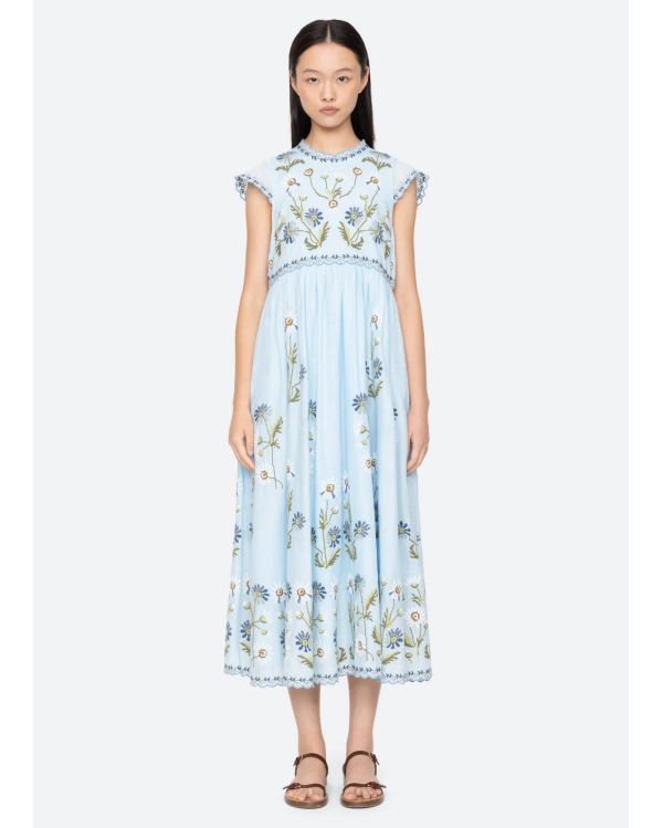 AUDRA EMBROIDERY MIDI DRESS BLUE