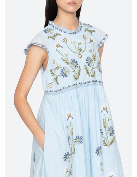 AUDRA EMBROIDERY MIDI DRESS BLUE