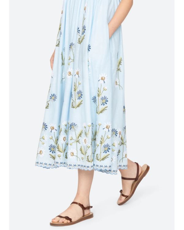 ROBE AUDRA BRODÉ MIDI BLEU
