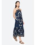 ROBE BLAISE MIDI BRETELLES FINES BLEU MARINE