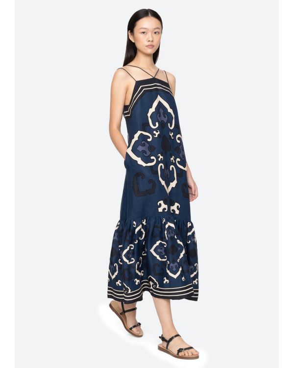 BLAISE SPAGHETTI STRAP MIDI DRESS NAVY