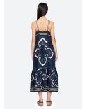 ROBE BLAISE MIDI BRETELLES FINES BLEU MARINE